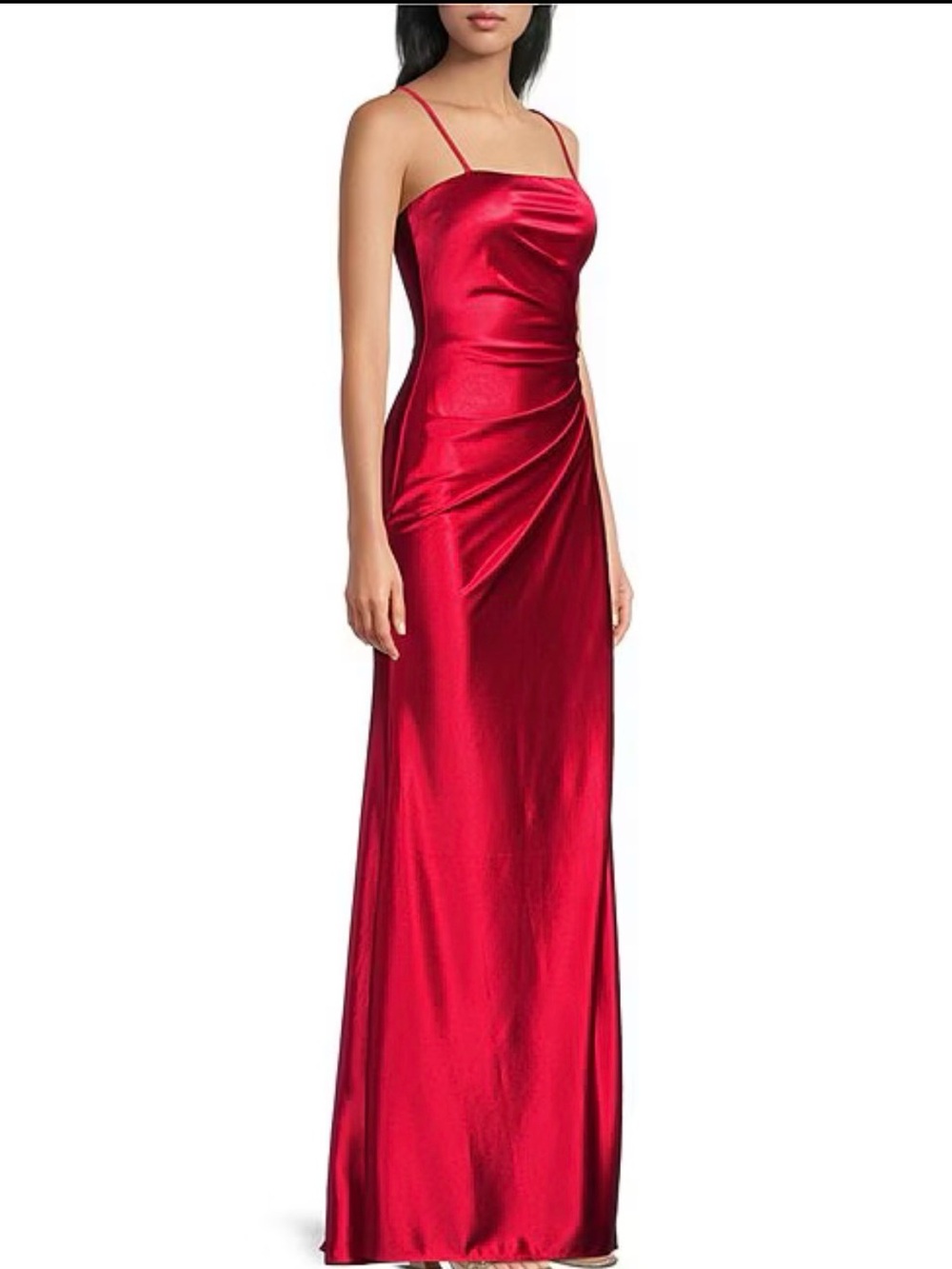 Red Satin Maxi Slip Dress with Spaghetti Straps